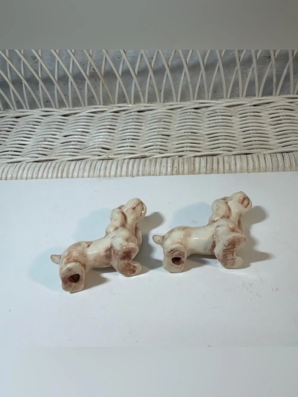 Vintage Mini Dog Figurines Set Ceramic Puppy Salt Pepper Small Collectibles
